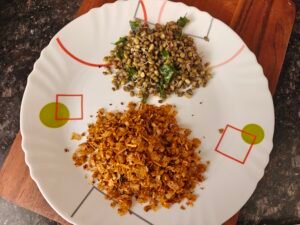 Goa Saraswat cuisine Phova chutney and mooga bhaji
